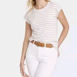 Universal Thread Striped T-Shirt - White & Camel - Size S (NWT)